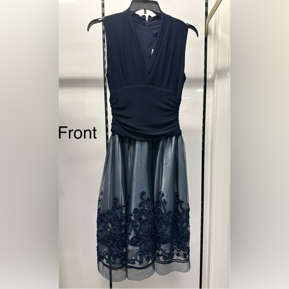 Brand new Beautiful Cocktail Dress in navy with Tulle and navy flowers. Size 12 - Picture 1 of 2